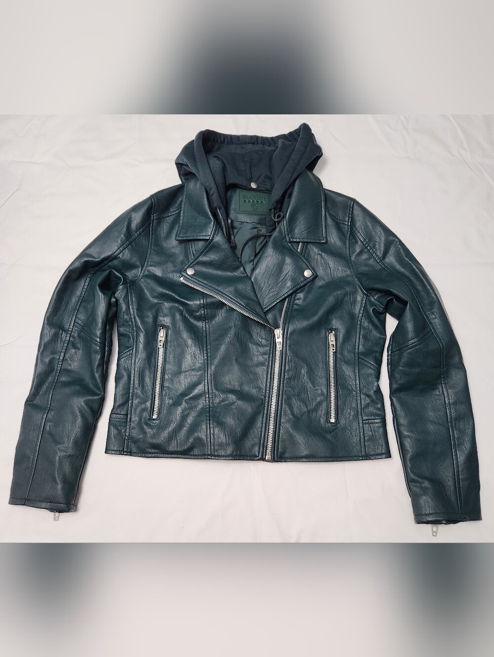 BLANKNYC FAUX LEATHER MOTO JACKET COLOR DARK GREEN SIZE LARGE